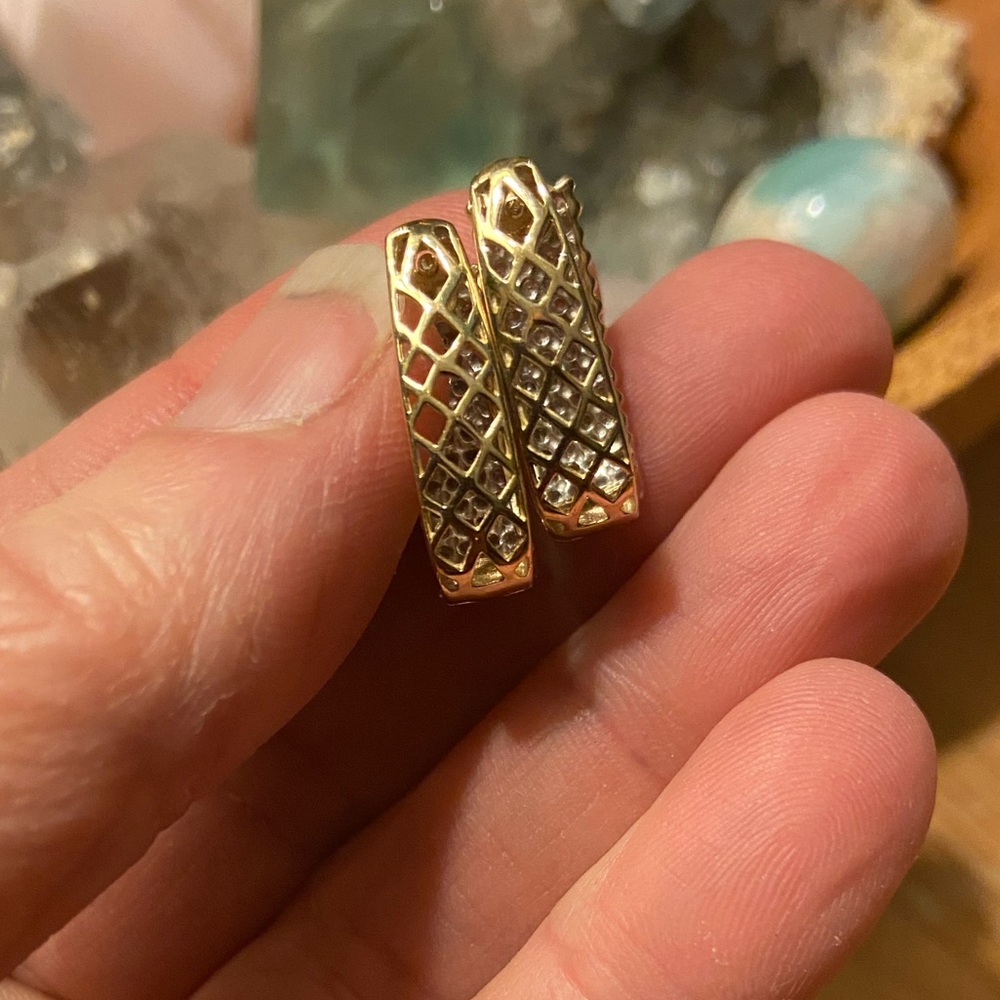 Vintage Custom 10K Yellow Gold 104 Genuine Diamond Four Row Huggie Earrings - Picture 12 of 15